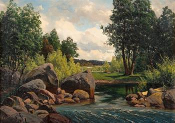 River landscape by 
																			Fanny Maria Churberg