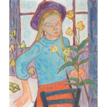 Mädchen mit violettem Hut. by 
																	Hans Jauslin