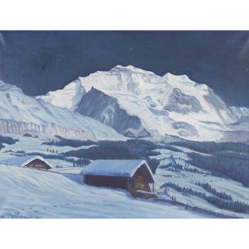 Winterlandschaft mit Jungfraumassiv im Mondlicht. by 
																	Adolf Wyttenbach