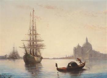 Venedig, Gondel vor Santa Maria Salute by 
																	Hippolyte Aussandon