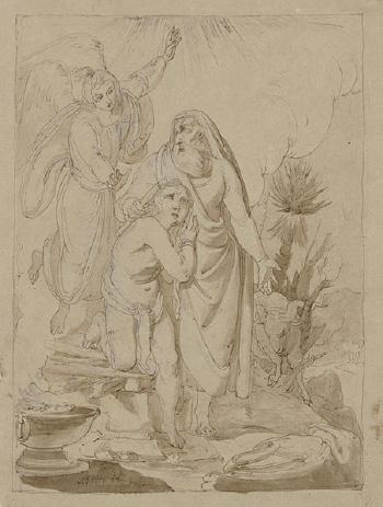 Abraham wird von einem Engel davon abgehalten, seinen Sohn Isaak zu opfern. by 
																	Franz Nadorp