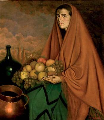 Mujer con cesto de frutas by 
																	Francisco Carrasco y Diaz