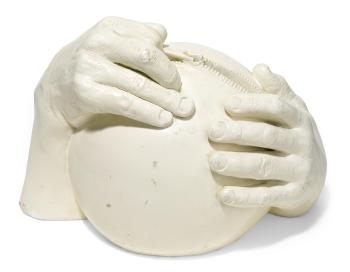 Cream-painted plaster hand sculpture by 
																	Richard Etts