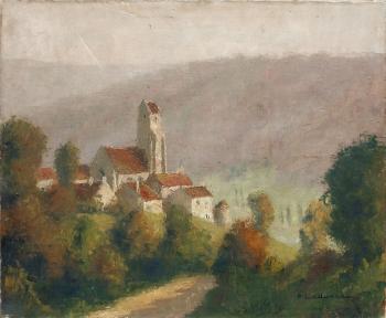 Village dans la brume by 
																	Pierre Ladureau