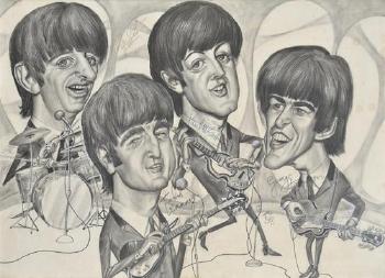 Caricature of The Beatles by 
																	Tony Rafty