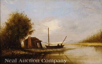 Cabin And Boat On The Bayou by 
																			Louis C Girault