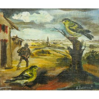 Paesaggio con uccellini by 
																	Luigi Zuccheri