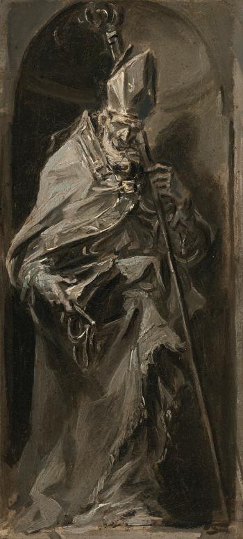 A Bishop Saint, Full Length, Standing In a Niche, a Crozier Held In His Left Hand by 
																	Alessandro Magnasco