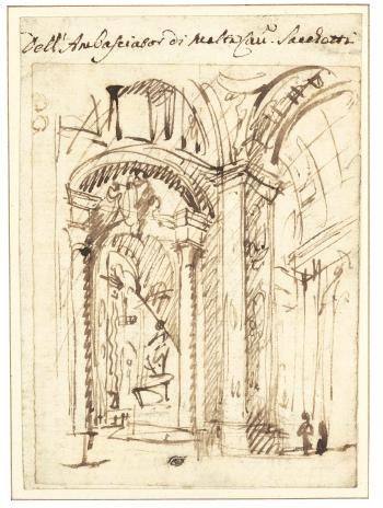 Architectural Study Of The Interior Of a Church by 
																	Filippo Juvarra