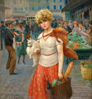 Jeune femme au marché by 
																			Maurice Milliere