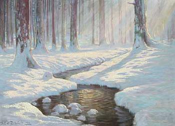 Bachlauf im von Sonne erhellten Winterwald by 
																	Sixtus von Dzbanski