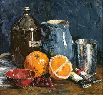 Stilleben mit Orangen, Kirschen und Malutensilien by 
																	Artur Eitler