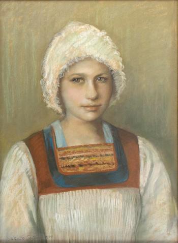 Brustportrait eines Mädchens in Bregenzerwälder Tracht by 
																	Gertraute Truppe-Heinrich