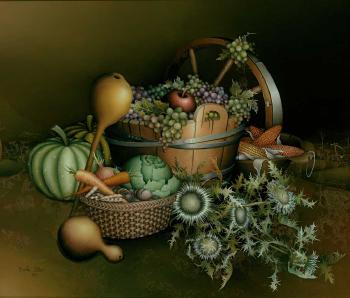 Stilleben mit Früchten, Kelter, Gemüse und Disteln by 
																	Bisenka Zlatar-Micinkovic