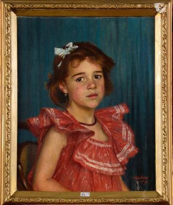 Portrait d'une fillette en robe rouge by 
																	Francois Halkett