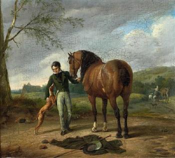 Portrait d'un cavalier et son lévrier by 
																	Auguste Herman Marie de Noter