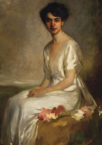 Portrait of an Elegant Young Woman Dressed in White by 
																	Arthur Halmi