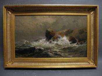 Waves Crashing Against Rocks by 
																			Mauritz Frederik Hendrick De Haas