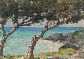 Coastal View with Trees, Probably Bermuda by 
																			Clark Greenwood Voorhees