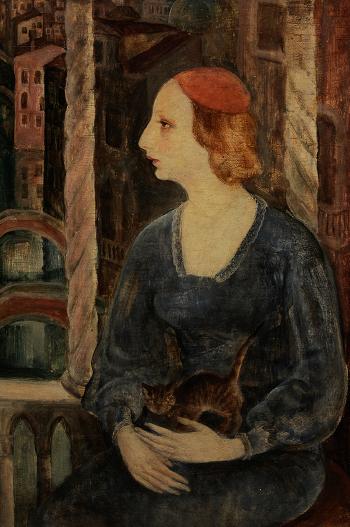 Woman Seated on Loggia With Cat by 
																			Frolio Vladir Lupori
