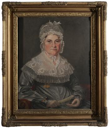 Portrait of Mrs. Samuel Farrow, née Elizabeth Herndon, seated and holding a fan by 
																			John Stevens Cogdell