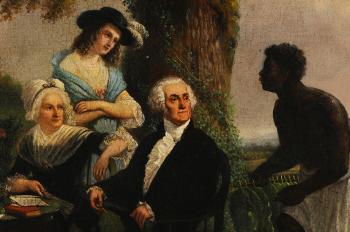 George and Martha Washington at leisure on the grounds of Mount Vernon by 
																			Christiaan Portman