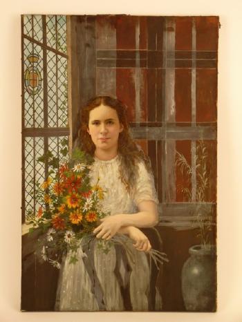 Young girl holding a bunch of flowers by 
																			Margaret Murray Cookesley