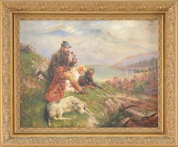 A hunter with his dogs by 
																	Adelbert Jenne
