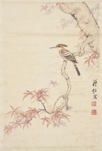 Pheasant perched on maple branches by 
																	 Fu Zuo