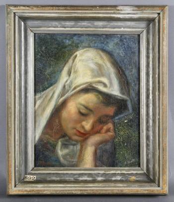 Portrait of a young hooded woman by 
																			Dean Fausett