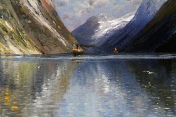 Landscape with fjord by 
																			Adelsteen Normann