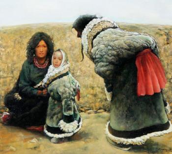 Tibetan woman and child by 
																			 Lin Weiming