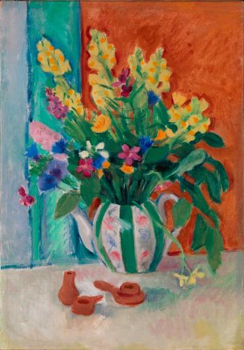Still Life with Wildflowers in a Teapot and Clay Toys by 
																	Nikolai Andreevich Tyrsa