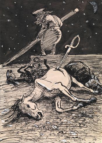 Toptygin the Second, Illustration for the Second Chapter of M. Saltykov-Shchedrin's Medved' na voevodstve by 
																	Nikolai Muratov