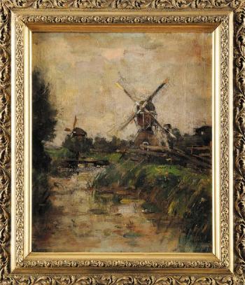 Paysage aux moulins by 
																			Adolph Frederik Lange