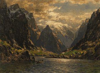 Fjordlandschaft by 
																	Carl August Heinrich Ferdinand Oesterley