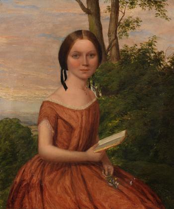 Mädchenportrait mit Buch by 
																	William Galbraith