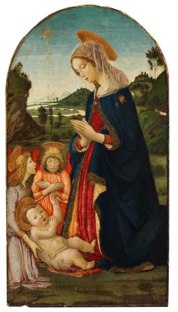 Anbetung Mariens mit zwei Engeln by 
																			Francesco Botticini