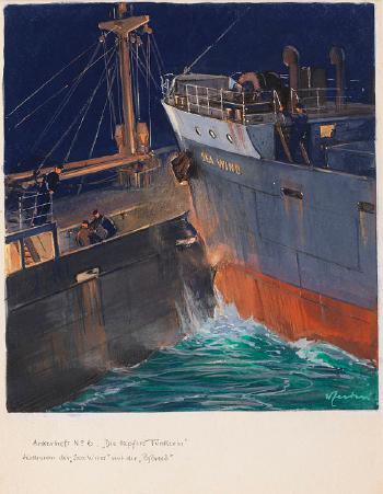 Die Kollision der Frachtschiffe 'Seawind' mit 'Björkö' by 
																	Walter Zeeden