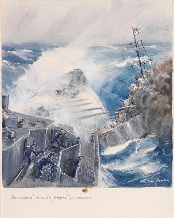 Zerstörer HMS 'Glowworm' versucht Kreuzer 'Admiral Hipper' zu rammen by 
																	Walter Zeeden