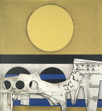 Komposition mit gelber Scheibe by 
																	Hans Otto Muller-Erbach