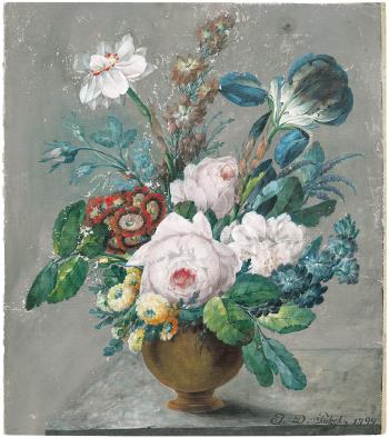 Blumenstilleben mit Iris, Narzissen und Rosen by 
																	Johann David Paetzel