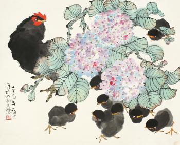 Chicks And Flowers by 
																	 Han Changrong