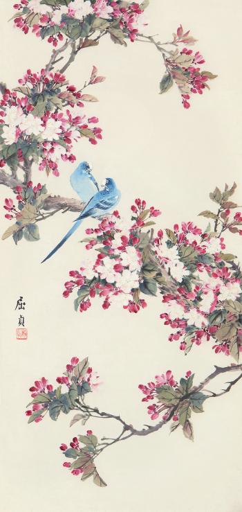Peach Blossoms And Parrots by 
																	 Qu Zhen