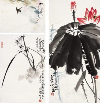 Lotus; Orchid; Plying bird by 
																	 Ye Shangqing