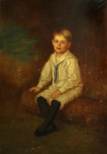 A portrait of a boy, full-length, seated in a landscape by 
																	Otto von Krumhaar