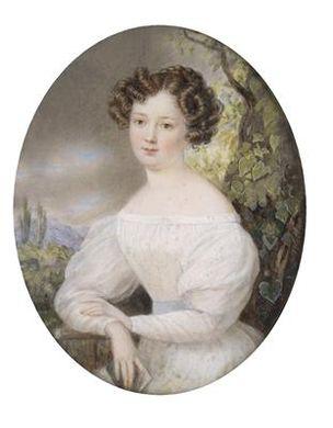 Bildnis einer jungen Frau in weißem Kleid, in einer Landschaft sitzend by 
																	Friedrich Wailand
