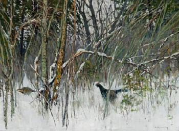 Two pheasants on the fringe of the forest, winter by 
																	Konstantin Semionovich Vysotsky