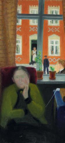 Elderly woman seated in front of a window by 
																	Knud Agger