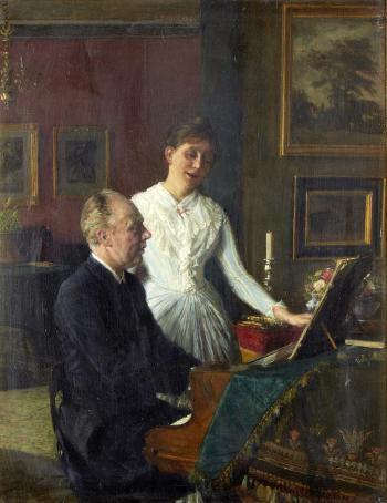Actor Peter Jerndorff and his wife Amalie at the piano by 
																	August Jerndorff